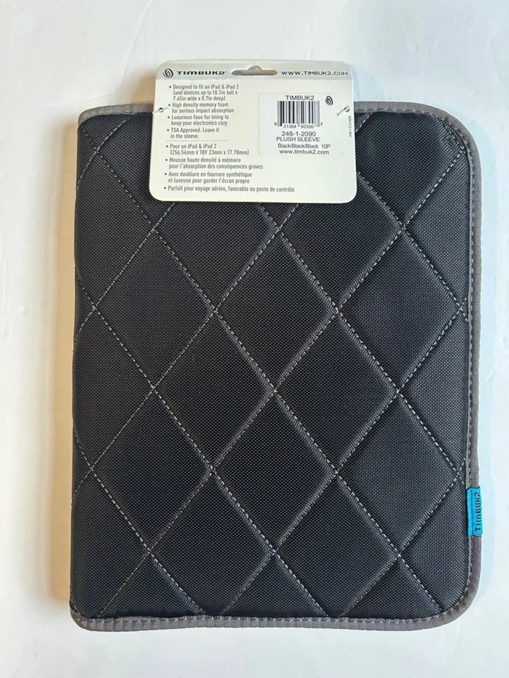 Timbuk2 Black Quilted Plush Tablet Sleeve with Blue Logo
